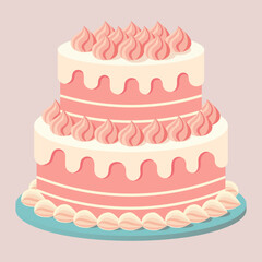 Two-tiered pink base cake with white icing and decorative frosting swirls illustration. Perfect for birthday, wedding, or celebration design projects.
