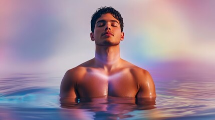 A human figure meditating with soft pastel auras of pink violet and white emanating in smooth waves rare aura tranquility in motion 