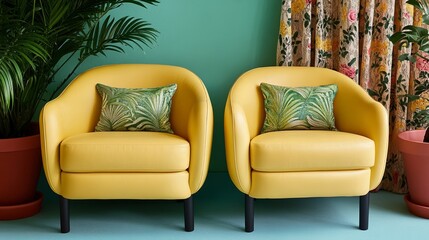 A maximalist corner filled with vintage armchairs elaborate lace curtains mismatched throw pillows and overflowing potted plants rare Vintage maximalism bohemian relaxation 