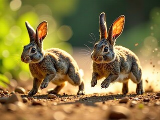 Obraz premium Tortoise vs Hare Race - Epic Animal Speed Competition