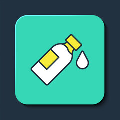 Filled outline Bottle of water icon isolated on blue background. Soda aqua drink sign. Turquoise square button. Vector