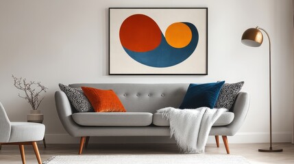 Bright Modern Loft Style Living Room with Artistic Wall Decor