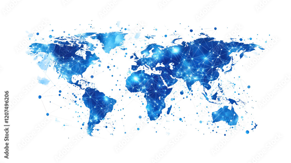Poster digital world map with glowing connections, representing global communication and connectivity. idea