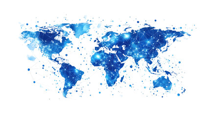 Digital world map with glowing connections, representing global communication and connectivity. Ideal for technology and networking themes.