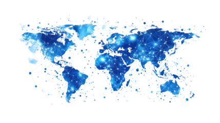 Digital world map with glowing connections, representing global communication and connectivity. Ideal for technology and networking themes.