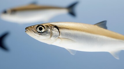 Sardines swimming in clear blue ocean water their sleek bodies glimmering under the sunlight rare sardine natural habitat 