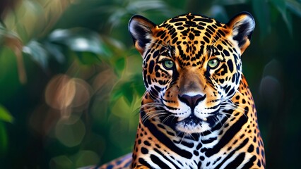 Obraz premium Majestic Jaguar in Natural Habitat for World Jaguar Day: Wild and Powerful Big Cat in a Lush Jungle Setting