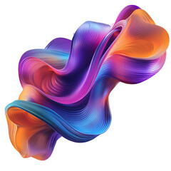 abstract orange with silver wave fluid holographic Iridescent 3d render icon isolated on transparent background cutout