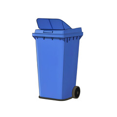 Detailed Vector Image of a Blue Outdoor Trash Bin with Wheels and Lifting Lid, Transparent Background