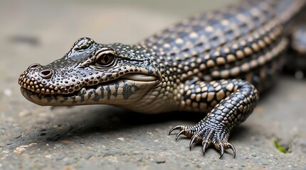 Naklejka premium Close-up of a young crocodile.