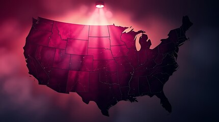 Illuminated US map with spotlight.