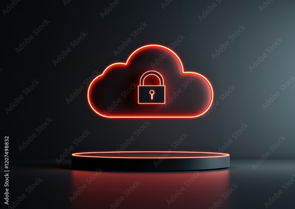 Poster cloud security concept. a glowing cloud symbol with a padlock, representing cloud security and data 