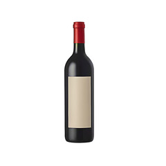 Minimalistic Dark Glass Red Wine Bottle with Red Cap and Blank Beige Label, Transparent Background
