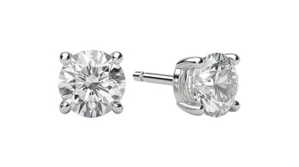 Elegant diamond stud earrings presented on a white isolated background, showcasing their brilliance and classic design, perfect for any occasion.