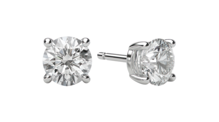 Elegant diamond stud earrings presented on a white isolated background, showcasing their brilliance and classic design, perfect for any occasion.