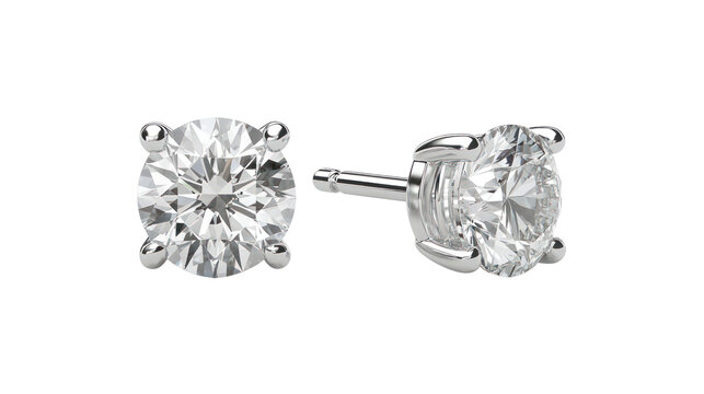 Elegant diamond stud earrings presented on a white isolated background, showcasing their brilliance and classic design, perfect for any occasion.