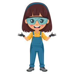 Maintenance technician with open hands. Handyman with personal protective equipment, safety glasses, overalls and gloves, focused on maintenance tasks, repairs in industrial and domestic environments