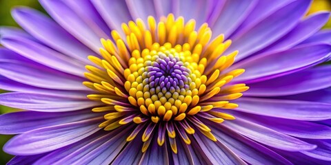 Obraz premium Close-up of delicate purple wildflower petals unfolding from the center of a yellow flower, petal, photography