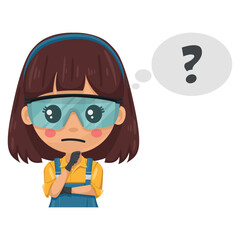 Maintenance technician pensive and expressing doubt with question sign for FAQ concept. Handy woman with personal protective equipment focused on maintenance repairs in industrial and domestic