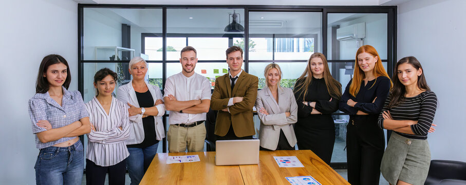 Diverse colleagues gather in brainstorm discuss statistics together. Group of people colleagues gather doing Brainstorming business plan together. Team Brainstorm Working Concept. people meeting - Powered by Adobe