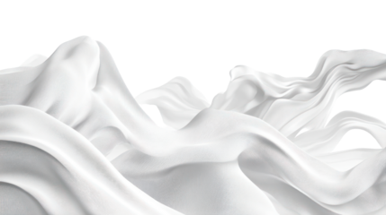 Flowing white fabric on a transparent background, giving an elegant and soft appearance, perfect for use in design and creative projects.