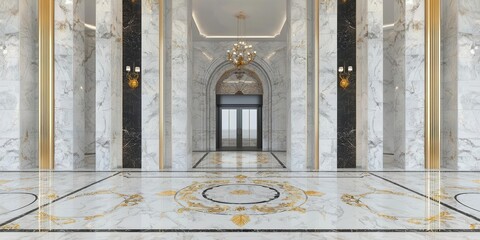 Obraz premium Elegant marble lobby design luxurious hotel interior architecture modern elegance wide angle sophisticated ambience