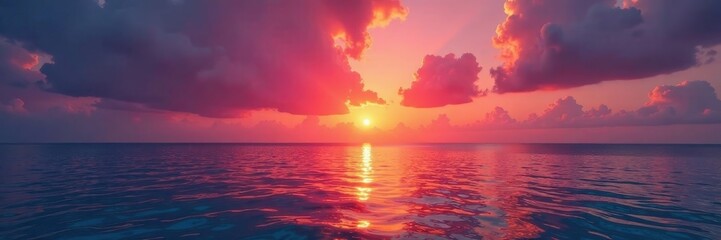 Obraz premium Fiery orange and purple sunset over calm Maldivian waters , stunning, beach, tropical