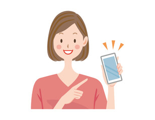 スマホを持つ女性　主婦　イラスト