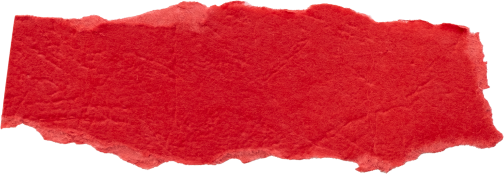 Torn red paper border strip on white background, paper strip with rough uneven edges