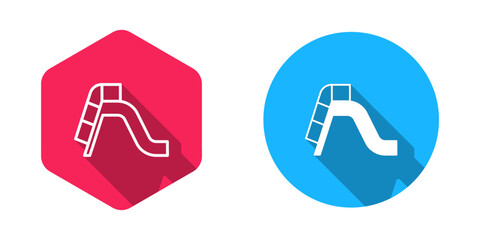 Filled and outline Slide playground icon isolated with long shadow background. Childrens slide. Vector