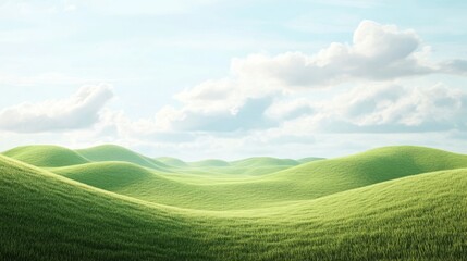 Obraz premium A peaceful landscape of rolling green grass fields under a clear sky, with subtle clouds adding depth and open areas for overlays --ar 16:9 --v 6.1 Job ID: b5fefc39-251e-4a1a-bbee-94854e51488b