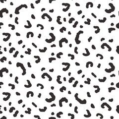 Abstract animal monochrome seamless pattern. Leopard or cheetah print allover background. Jaguar fur continuous vector hand drawn ornament. Surface pattern design camouflage motif.