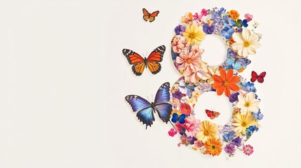 Celebrate International Women's Day with this beautiful banner and postcard featuring the number "8" made up of flowers and butterflies!