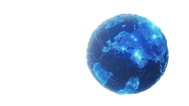 Glowing digital globe with interconnected lines, representing global connectivity and technological advancement. Perfect for tech-related themes.