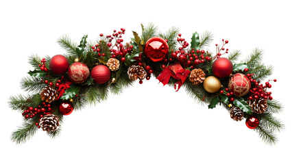 Traditional Christmas Decor with Red Ornaments and Pine Cones in Festive Arrangement