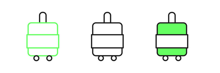 Fototapeta premium Set line Suitcase for travel icon isolated on white background. Traveling baggage sign. Travel luggage icon. Vector