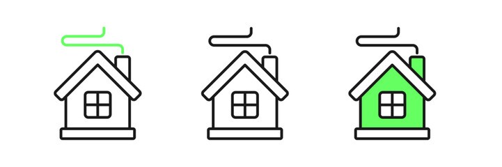 Set line Merry Christmas house icon isolated on white background. Home symbol. Vector