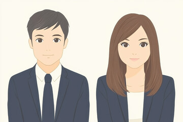 Fototapeta premium A man and a woman are standing next to each other, both wearing suits and ties