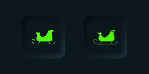 Green Christmas santa claus sleigh icon isolated on black background. Merry Christmas and Happy New Year. Black square button. Vector