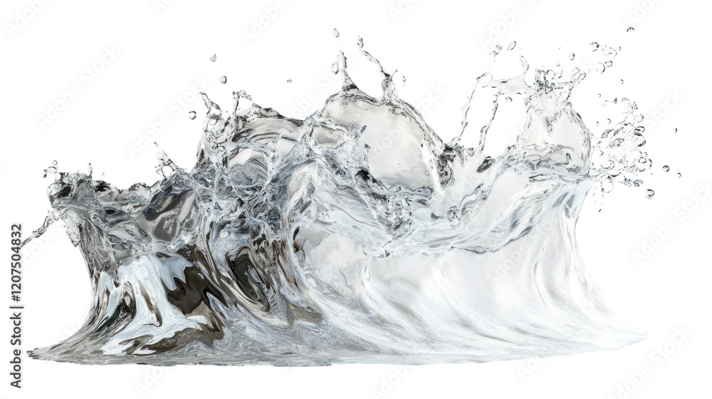 Poster high-quality water splash effect on a transparent background, showcasing the dynamic movement of spl