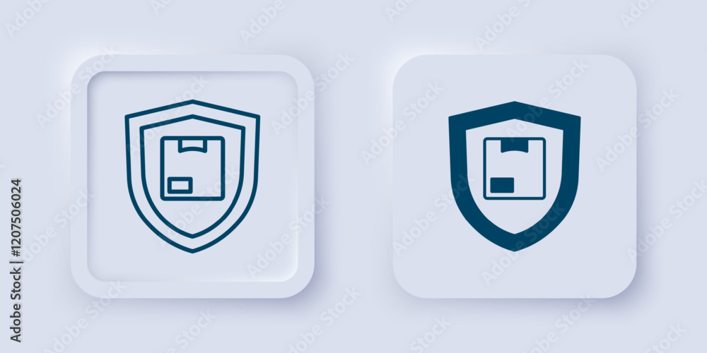 Poster filled and outline delivery security with shield icon isolated on grey background. delivery insuranc