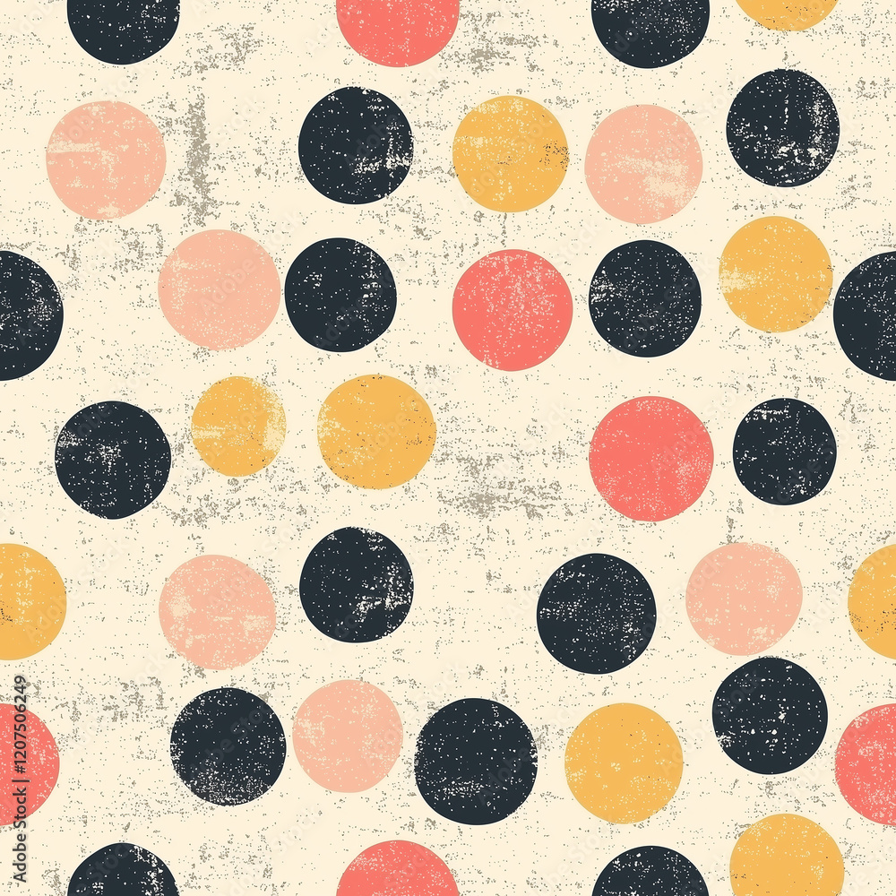 Poster washi tape colorful polka dots in various shades arranged on a textured background, creating a playf