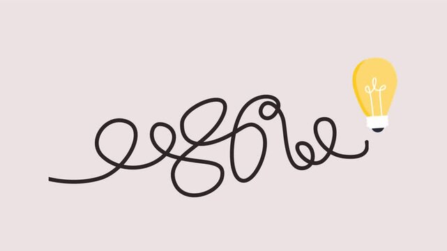 Animated  confusion clarity or path. vector idea concept with lightbulbs .Complex easy simple way from start to idea. Chaos simplifying, problem solving and business solutions idea searching