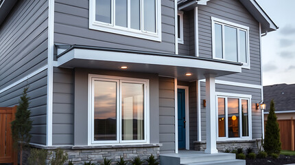 Modern Gray House Exterior: Contemporary Home Design and Architecture. Real Estate Photography