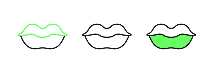 Set line Smiling lips icon isolated on white background. Smile symbol. Vector