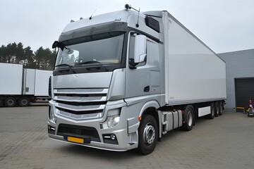 Silver truck parked at logistics site