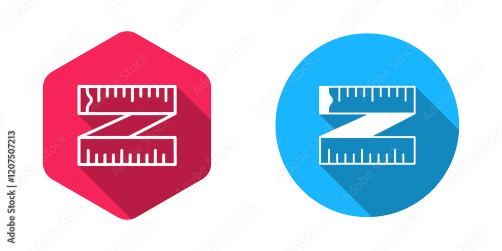 Poster filled and outline tape measure icon isolated with long shadow background. measuring tape. vector