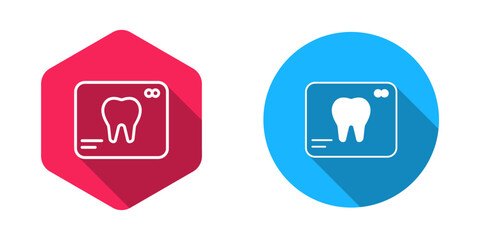 Filled and outline X-ray of tooth icon isolated with long shadow background. Dental x-ray. Radiology image. Vector