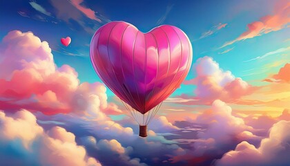 Fototapeta premium heart shaped balloon floating above fluffy clouds in a vibrant sky
