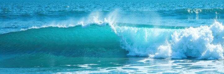 Fototapeta premium Vibrant blue sea, rolling waves, frothy whitecaps, image, foam texture, vivid